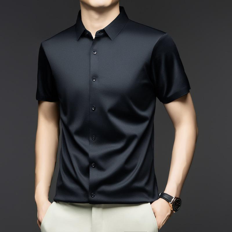 2025 Herren Sommer Eis Seide Kurzarmhemd - Atmungsaktiv, Knitterarm, Nahtlos, Einfarbig, Vielseitig Business Casual