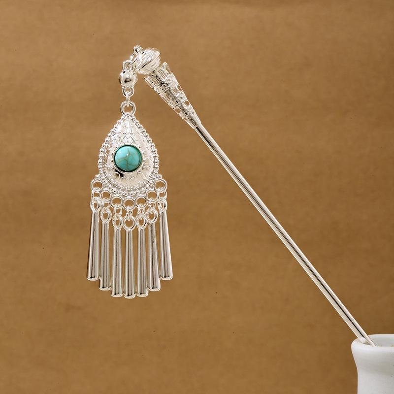 Ethnic Style Imitation Miao Silver Colored Long Feather Fringed Earrings, Hot Selling In Attractions, Antique Hairpin Jewelry for Women