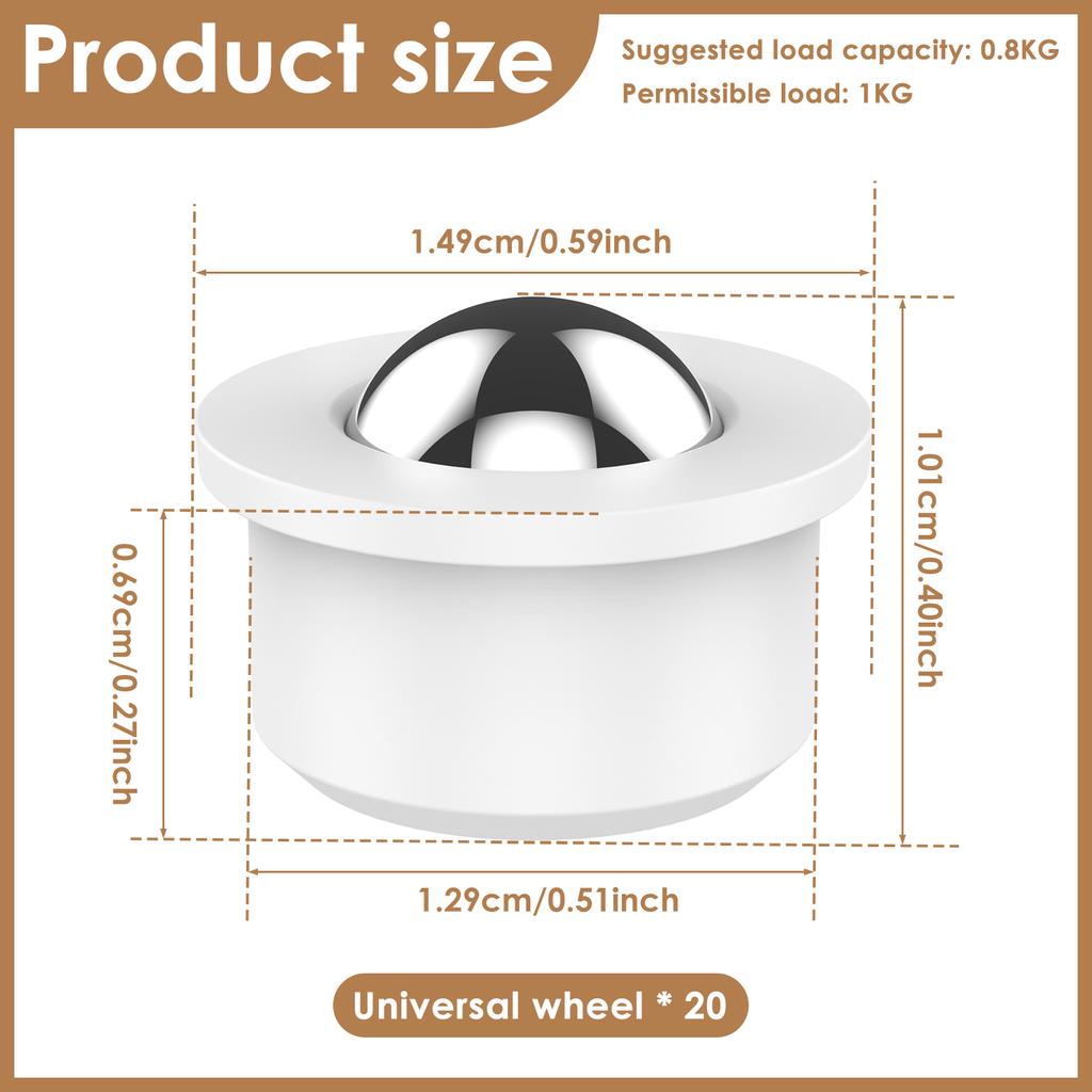 20PCS Mini Caster Wheel 360° Rotatable Universal Wheel Ball Transfer Bearing Roller for Home Storage Box Trash Can
