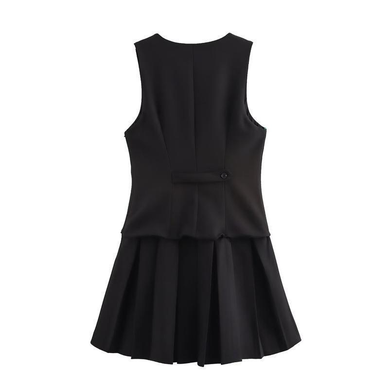 European & American Women's Fashion Casual Pleated Hem Sleeveless Dress