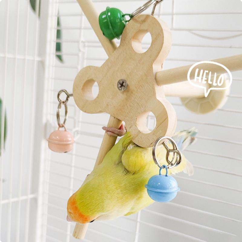 Rotating Parrots Toy Wooden Rotating Bells Windmills Colorful Interactive Decoration For Bird Intelligence