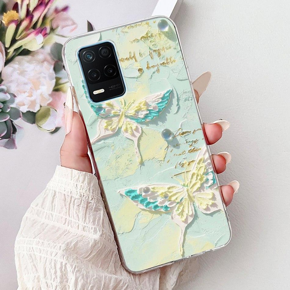 Pro telefon Realme 8 5G RMX3241 Pouzdro na telefon Realme8 5G Elegantní Květinový Potisk Kočky Měkký Silikon Průhledné TPU Pouzdra