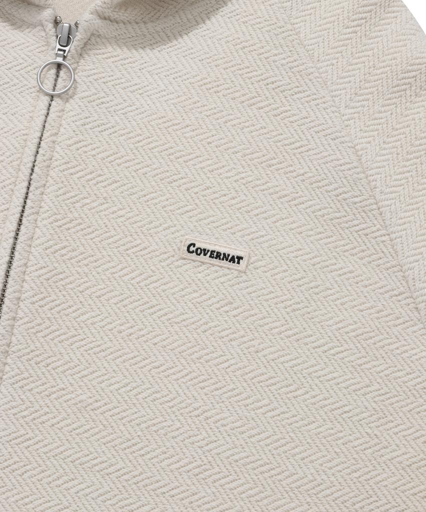 COVERNAT Herringbone Zip-Up Hoodie Oatmeal