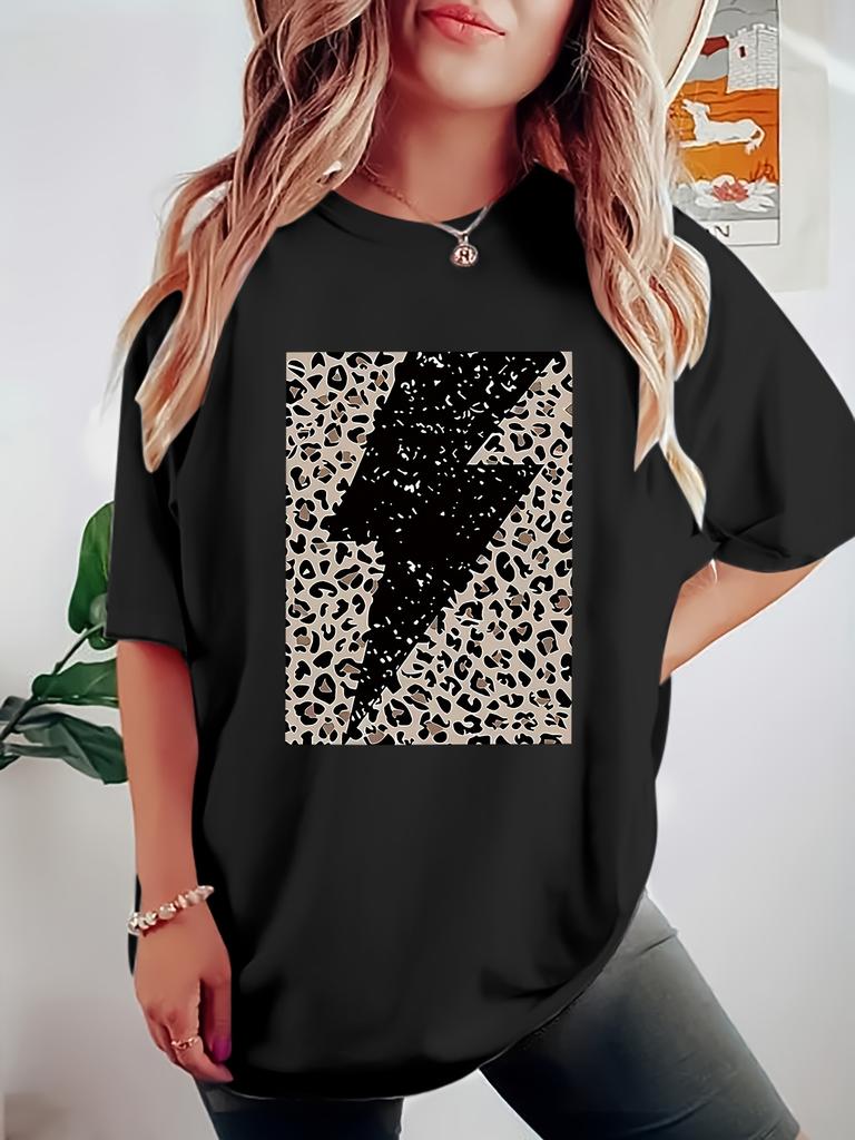 Plus size women's clothing, fashionable printed round neck T-shirt, casual style for women,