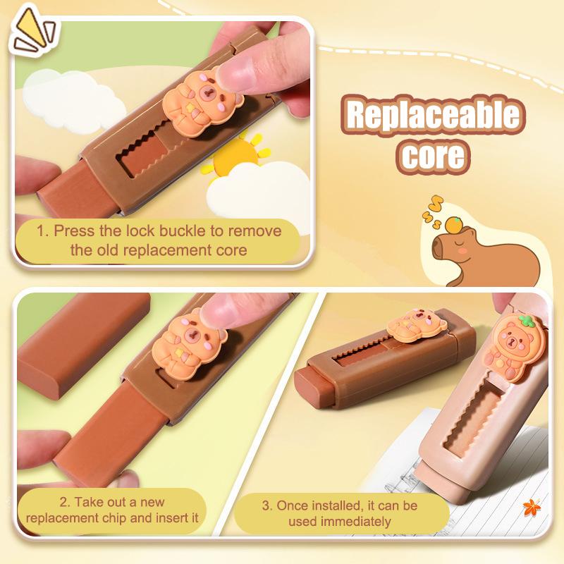 Cartoon  Kawaii Push Pull Capybara Eraser Creative Cute Soft Rubber Eraser School Supplies Student Stationary Gifts