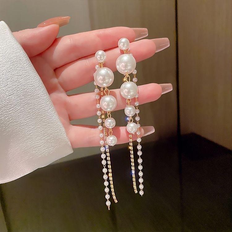 Elegant ladies artificial pearl Tassel Eardrop Earrings
