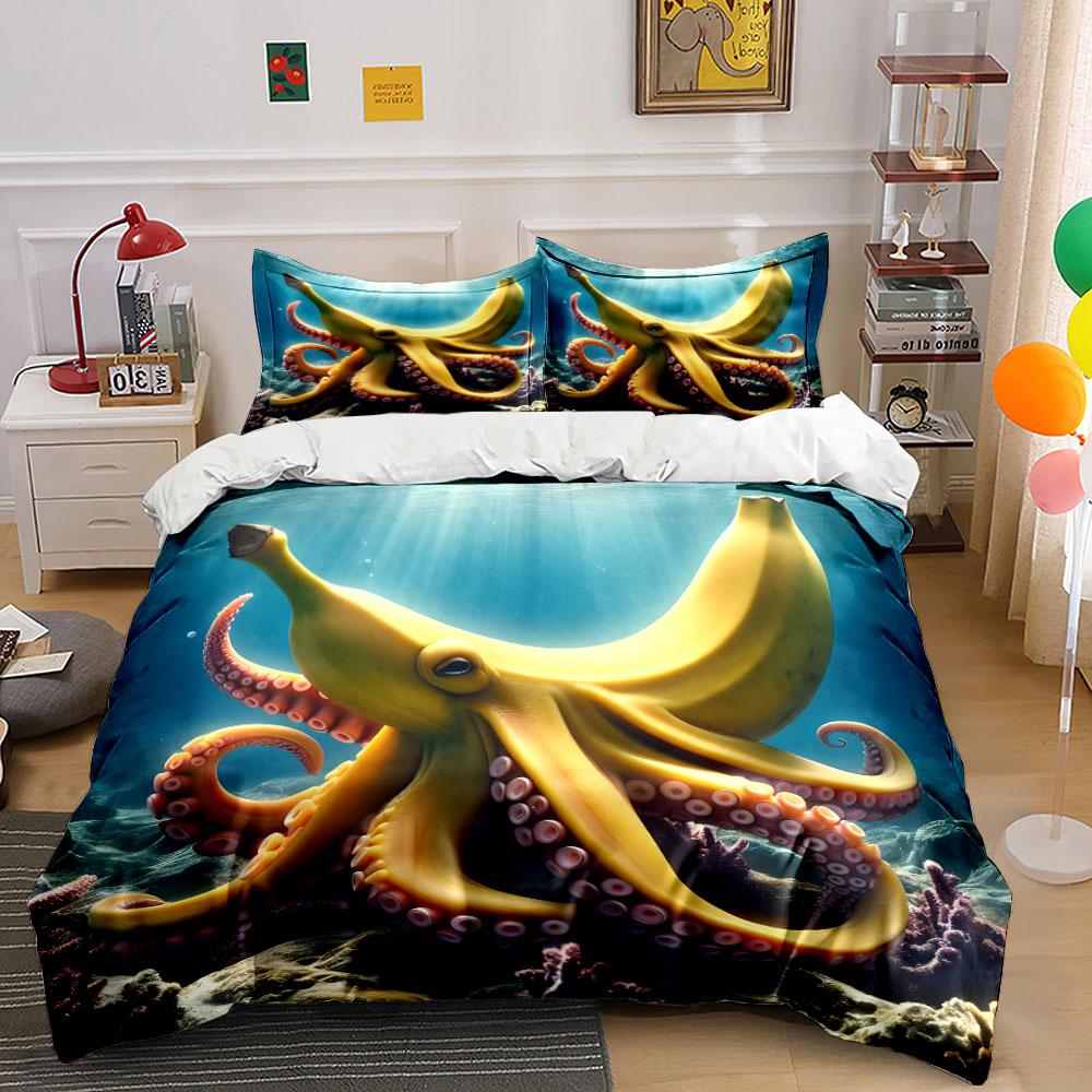 Underwater Banana Octopus Artwork Exquisite Three-Piece Bedding Set Gift For Kids And Adults