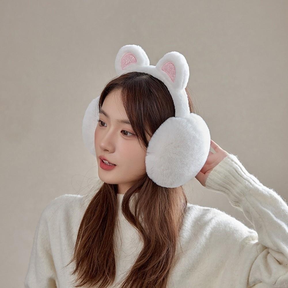 Anti-Freeze Sequins Bear Ear Earmuffs Plush Winter Ear Muffs Cute Ear Cover  for Women Girls