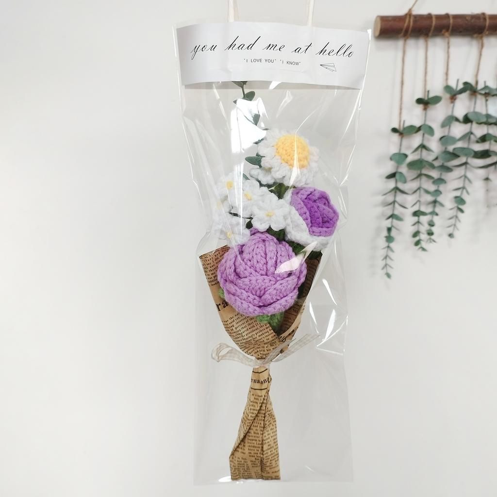Knitting Crochet Flower Hand Made Knitted Bouquet for Wedding Home Decoration Blue