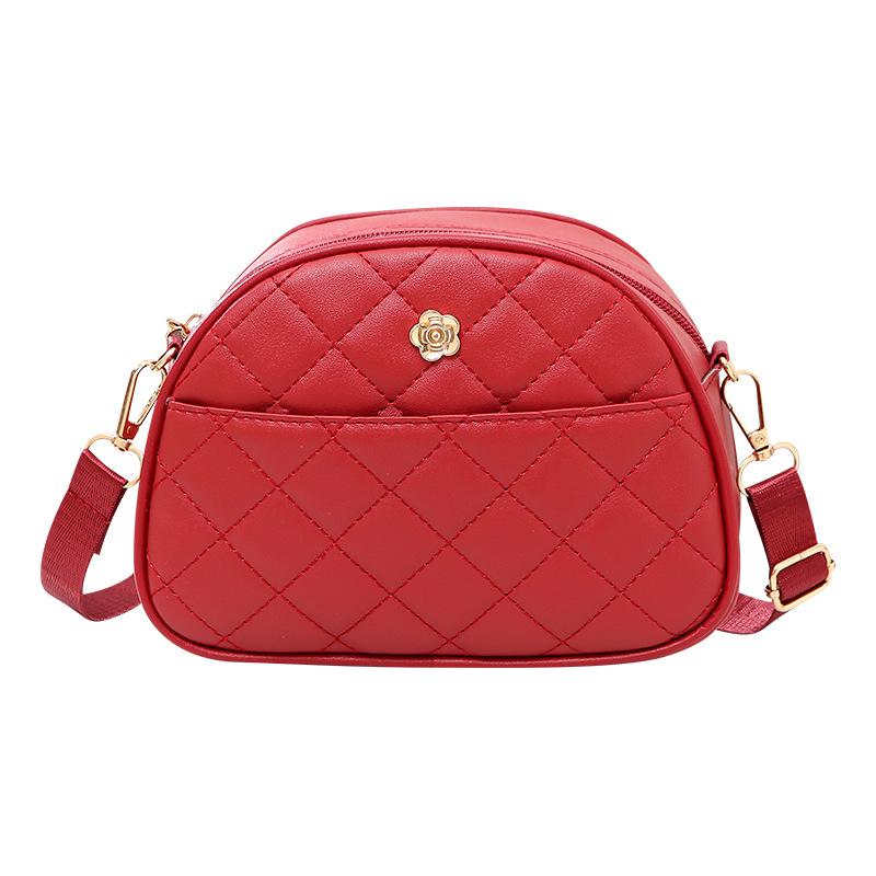 Sweet Flower Shell Bag Ladies Embroidered Rhombus Shoulder Bag Front Pocket Storage Change Mobile Phone Bag