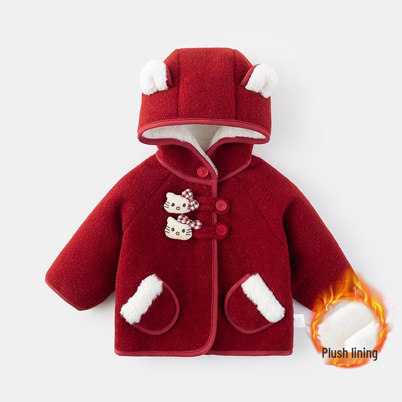 Girls' Fleece-Lined Hooded Jacket - Autumn/Winter 2025 Style, Thick Lambswool, Children's Winter Coat.