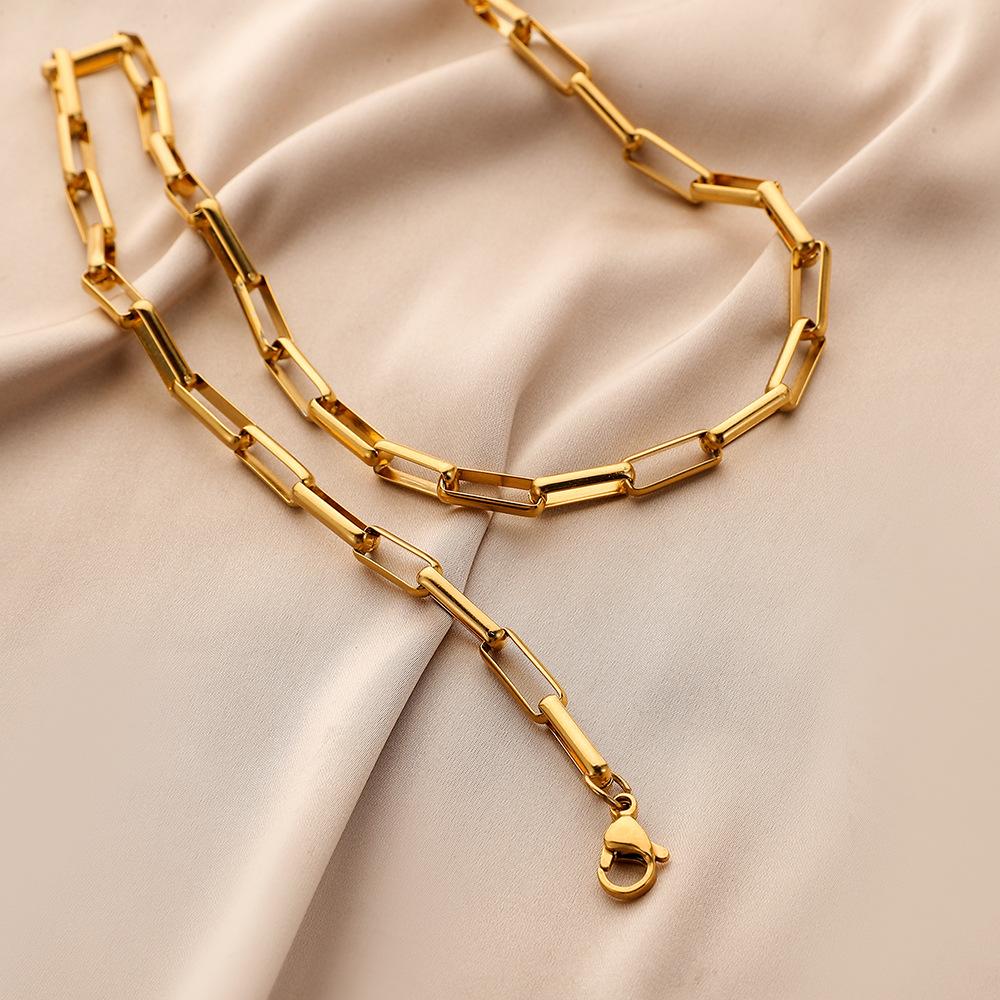 Simple and Fashionable Men's Gold Double Buckle Single Chain Necklace Ins Wind Titanium Steel Niche Necklace Men