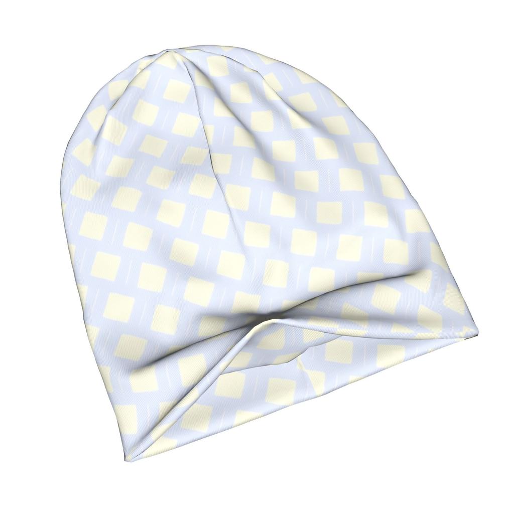 2D Flat Printing Yellow Square Checkered Icon Framework Blue Checkerboard Lattice Knit Hat with Subtle Fashion Details, Ideal for Adults Seeking Textu