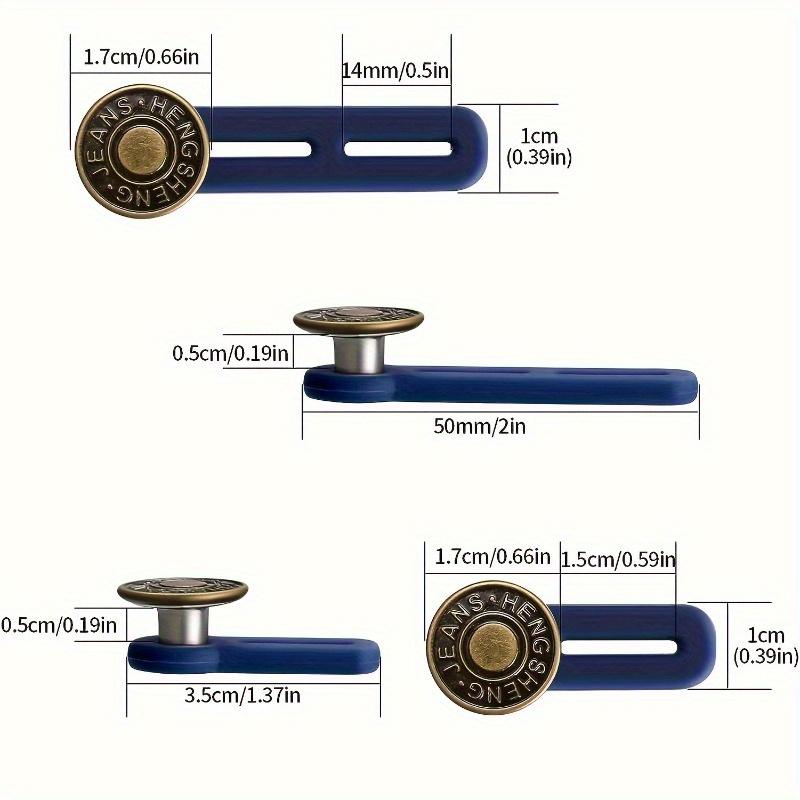 4-piece adjustable denim button extender - copper button with blue plastic handle, unisex elastic waistband extender
