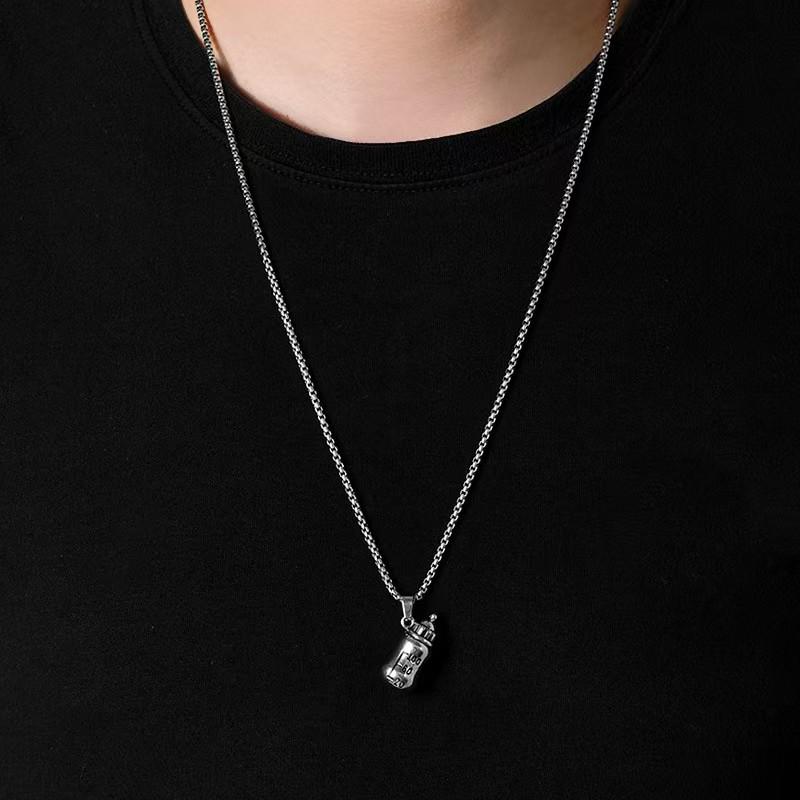 Chic Personalized Milk Bottle Pendant Necklace - Hip Hop Street Style Unisex Children's Fashion Accessory