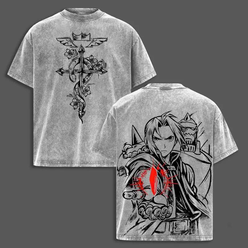 Edward Elric Fullmetal Alchemist Women Tshirt Washed Cotton T-shirt T Shirt Men Clothing Short Sleeve Tees Harajuku Streetwear XXL серый 1590₽