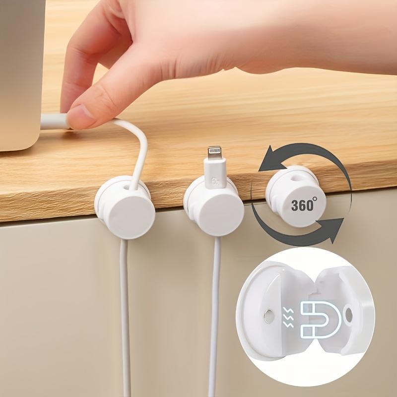 Rotating Magnetic Cable Organizers - 360° Adjustable Angle, Wall-Mounted Durable Plastic Cord Holders for Desk, Home Office & Workspace