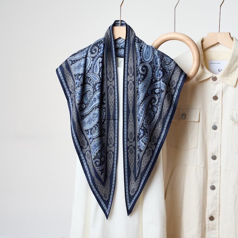 Summer Atmosphere Wearing Belt Waist Seal Twill Silk Simulation Silk Cool Triangle Scarf Cashew Print Women's Silk Scarf
