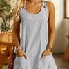Casual Cotton Polyester Striped Pocket Aline Dress For Spring And Summer Wear