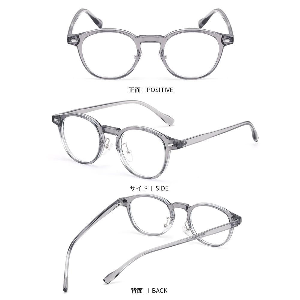 Stylish Reading Blue Light Boston Senior Reading Gray B1305 [FEISEDY] Glasses, Blocking, Women's Style, Ultra-Lightweight, Retro, Unisex, Round,