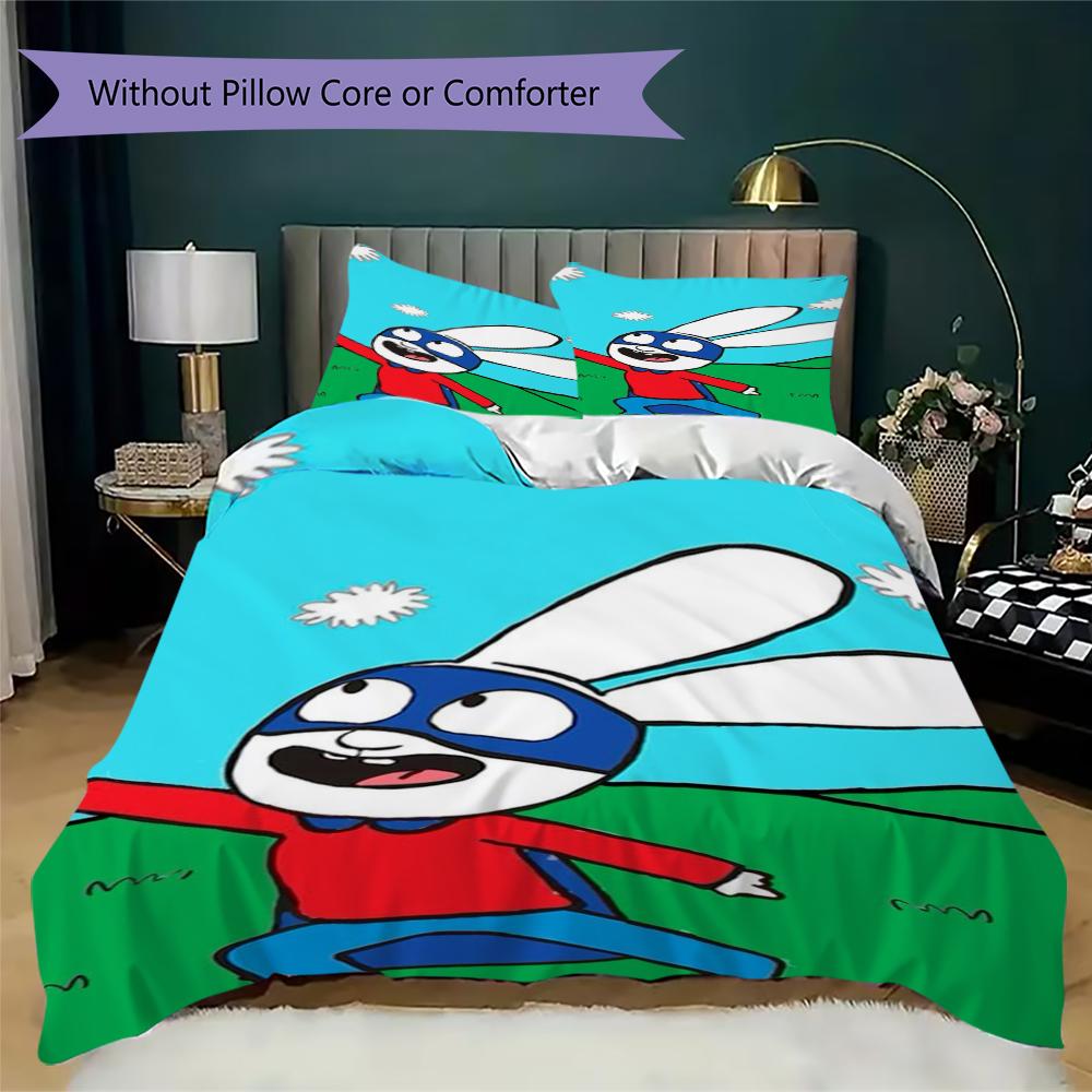 Ropa de cama con estampado de Simon el Conejo Juego de edredón Funda de edredón Funda de almohada Decoración del hogar Regalo de cumpleaños (1 * funda de edredón + 2 * fundas de almohada sin relleno)158