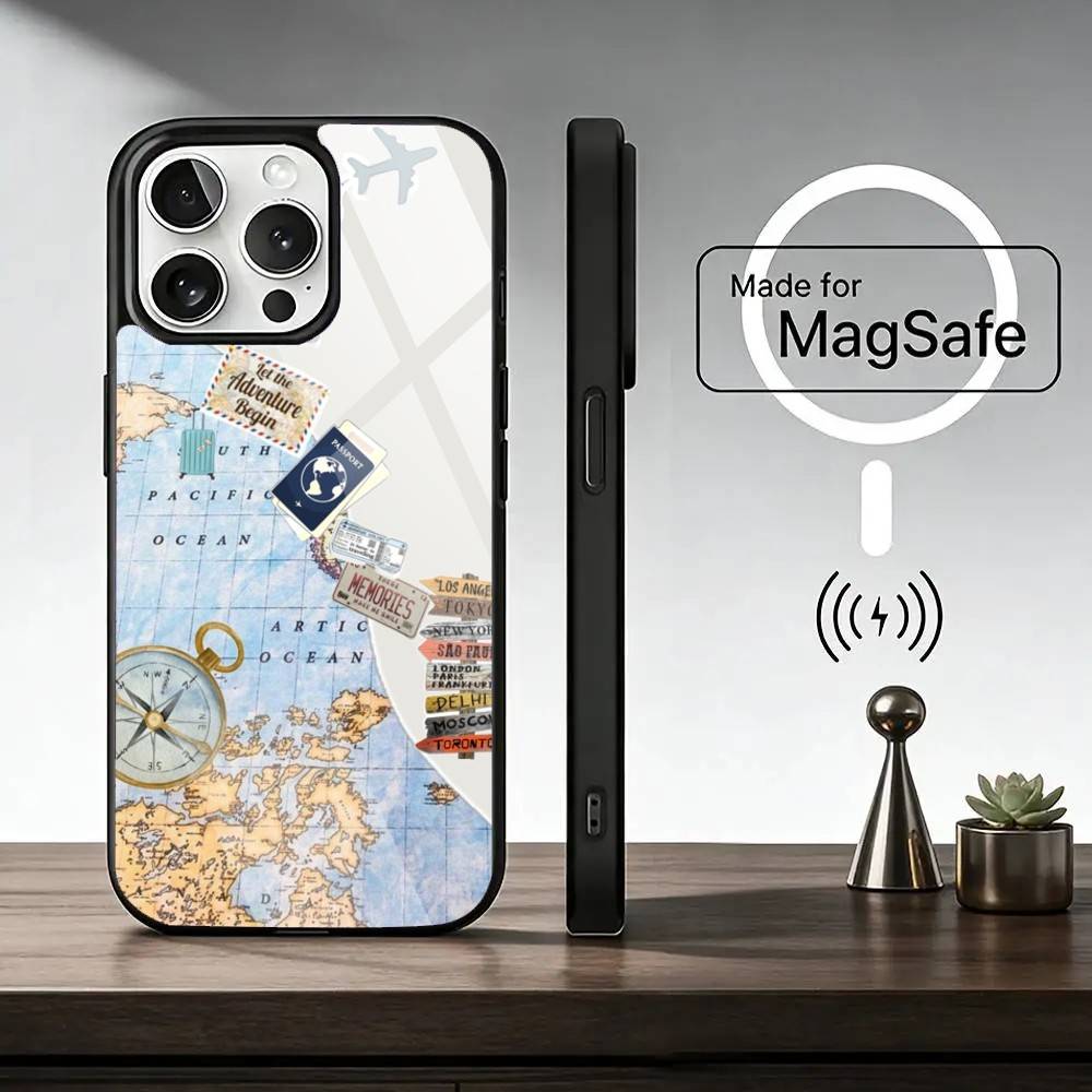 Travel Airplane R-Route Phone Case For iPhone17,16,15,14,13,12,11 Plus,Pro Magnetic For Magsafe Wireless Charging