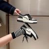 Cowhide Casual Shoes Retro Platform White Shoes Small Women Height Increase Black and White Casual Sports Panda Board Shoes
