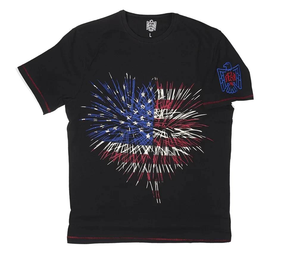 Fireworks Red, White and Blue Patriotic black 100% Cotton T-shirt Mens Tees Top by Fear NY 4XL