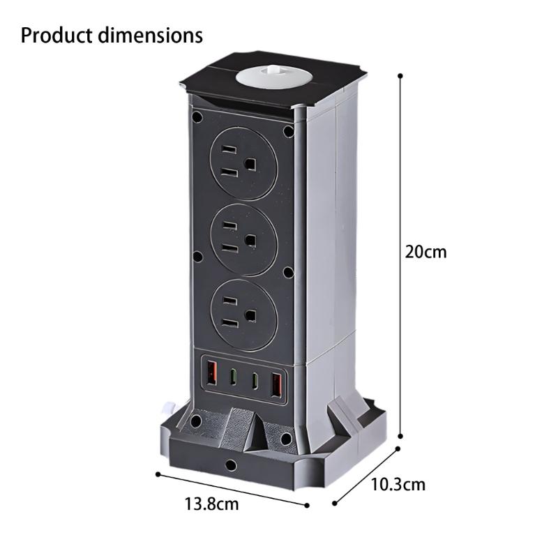 Electrical Outlet Tower With 6 Receptacles Narrow Profile For Home Workplace Area Efficient Plastic Build Secure And Extended