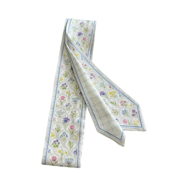 Women Summer Scarf Bag Decoration Soft Contrast Color Flower Print Artistic Painting Decorate Neck Smooth Lace Up Lady Hairband Hair Accessories