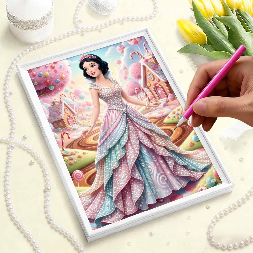 Candy House Snow White New Pearl-Inlaid Frameless Art | Handmade Pearl Craft, Candy House Lollipop Theme, for Sweet Fairy Tale Decor