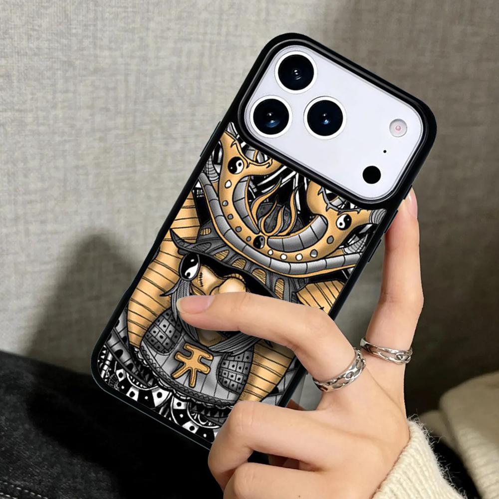 Capa Case for iPhone 17 Air 16 Pro Max 15 Plus 11 13 Mini 14 12 Back Phone Cover Samurai Mask Warrior Helmet