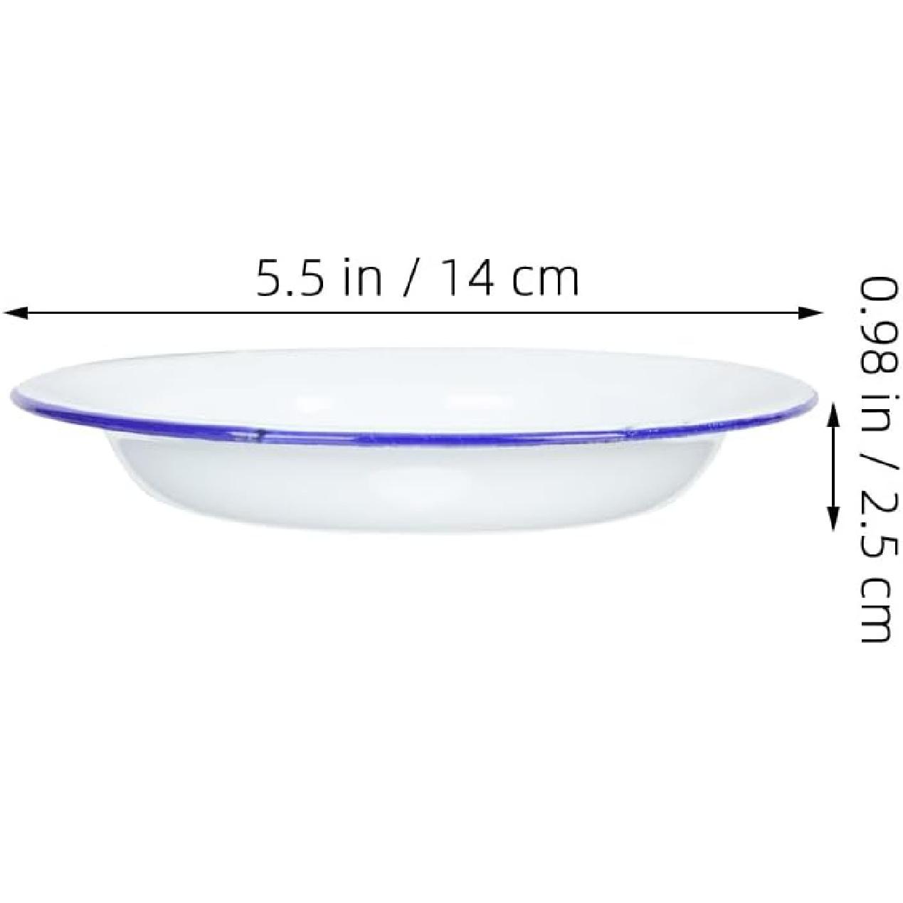 DECHOUS 6 шт. Эмалированные обеденные тарелки: 5,5-дюймовые небьющиеся маленькие белые эмалированные походные тарелки для улицы - Винтажная круглая эмалированная тарелка с синим