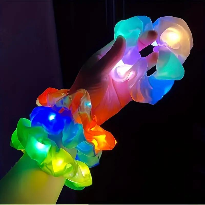 4 Stück LED-Leucht-Haargummis, buntes Haargummi, Satin-Haarseil, elastischer Pferdeschwanz-Halter, Haargummis, Haar-Accessoires für Frauen und Mädchen, Halloween-Party