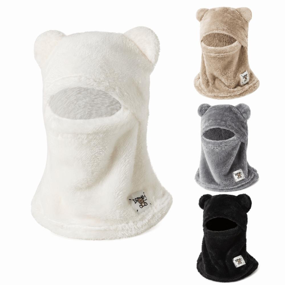 Windproof Cute Bear Cap Scarf Set Plush Ear Protection Hat Fashion Pullover Cap Women Girls