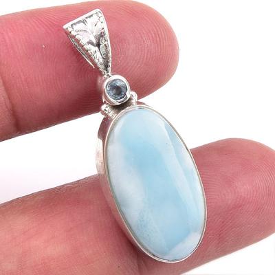 Natural Republic Larimar,Blue Topaz 925 Solid Sterling Silver Pendant 1.50" T6s48