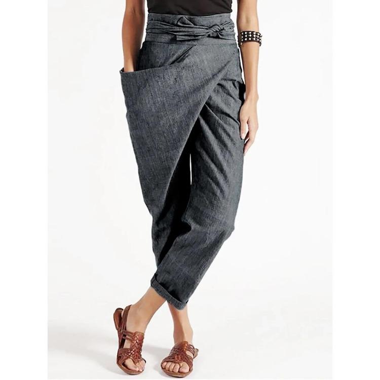 Hohe Taille Lässige Haremshose für Damen Übergröße Lockere Hose Einfarbige Asymmetrische Einseitige Tasche Mode