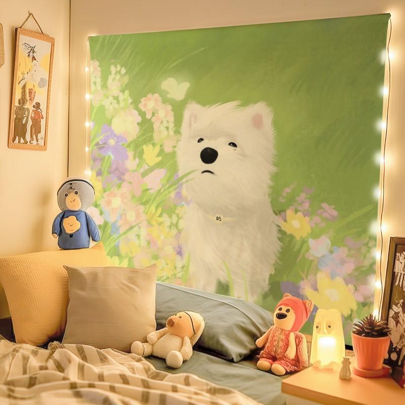 VIKAMA Cartoon Dog Cute Background Cloth Ins Style Room Decoration Tapestry Dormitory Rental Room Wall Cloth Wallpaper Decor