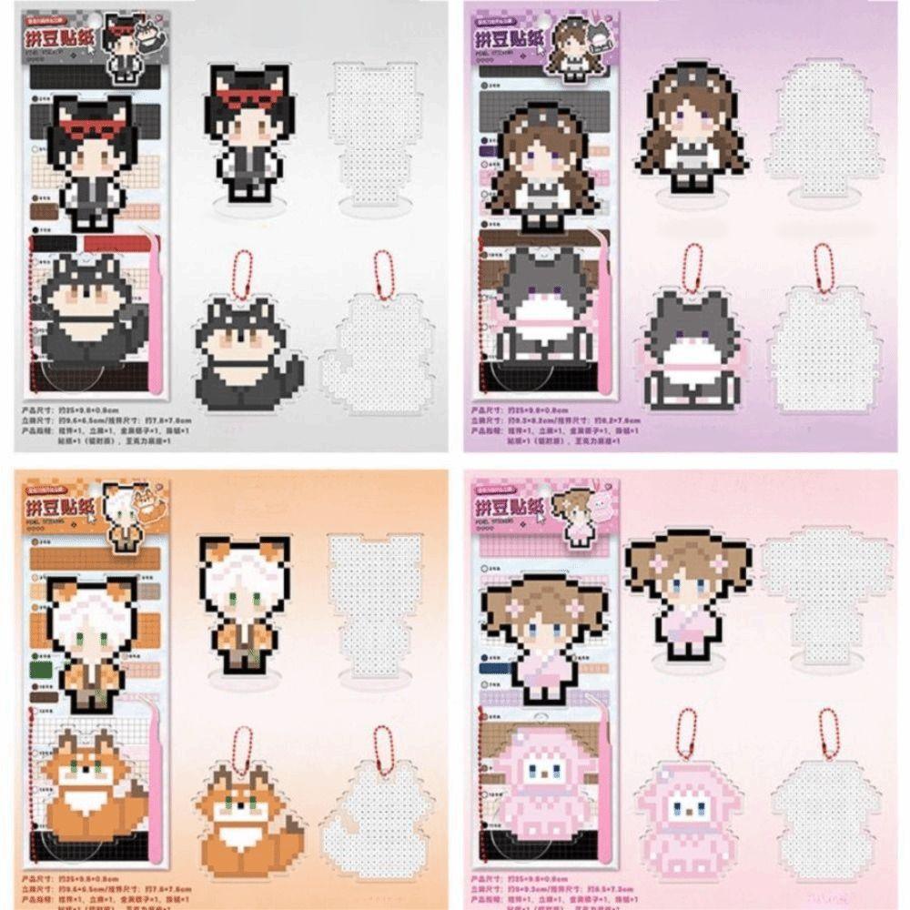 Creative Acrylic Perler Bead Sticker Pendant Cartoon DIY Pixel Perler Bead Standee Handmade Pixel Keychain Desktop Ornament
