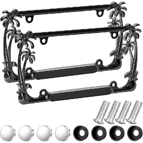 2 Pcs Palm Tree License Plate Frame Plastic Beach Coconut Tree Design Frame Compatible With Standard License Plate For USA 2 Holes With Screws For