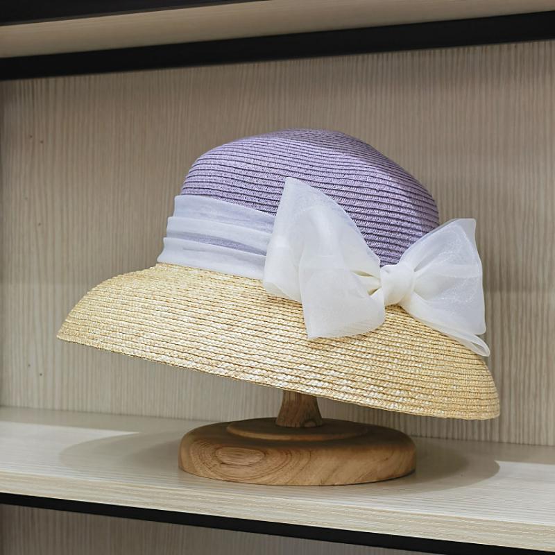 

Лето 2023, женская шляпа от солнца с большим бантом в стиле Хепберн, винтажный дизайн, широкая соломенная шляпа, однотонная, с защитой от УФ-лучей, праздничная пляжная шляпа 56-58cm фиолетовый