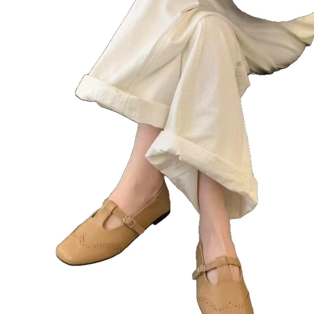 Retro Bottom Buckle with Shallow Mouth Single Shoes Women's Autumn New Small Leather Shoes British Mary Jane Shoes