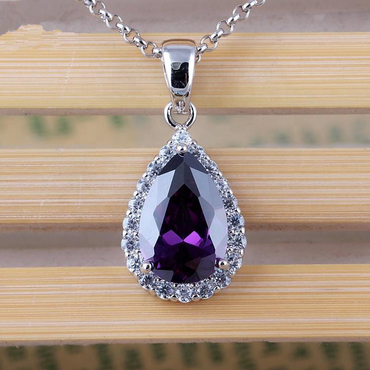 Elegant Water Drop Zircon Pendant Necklace for Women Micro Inlay Crystal Wedding Necklace