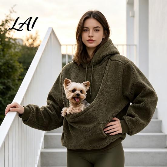 Pet Pouch Hoodie Women Sling Hoodie Oversized Hooded Sweatshirt with Kangaroo Animal Holder Top Pouch Dog Cat Fleece Pullover