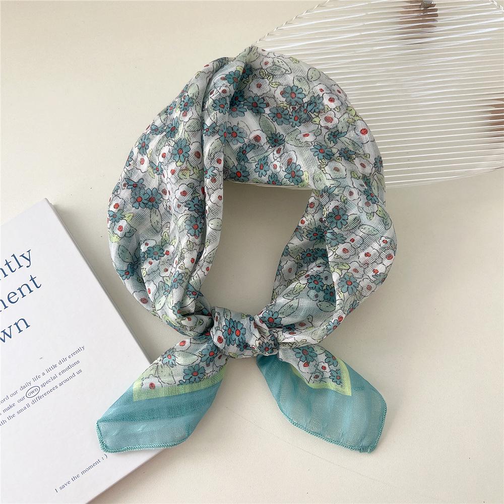 58 Floral Cotton Linen Scarf: Korean Ditsy Print Neckerchief for Spring, Summer, Autumn - Versatile Headband and Headscarf