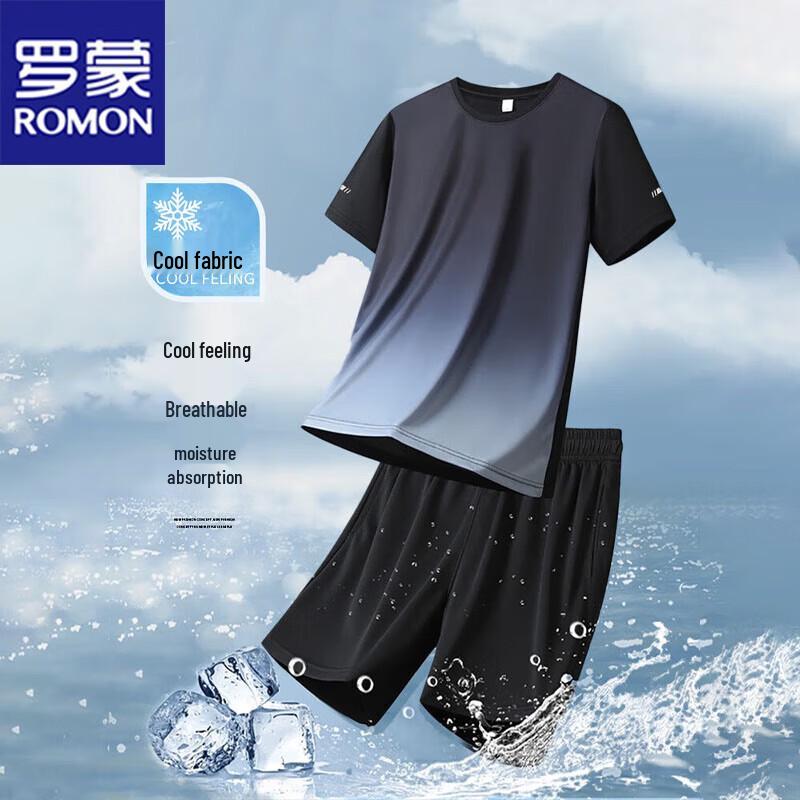 ROMON Men's Summer Short-Sleeve T-Shirt & Shorts Sportswear Set