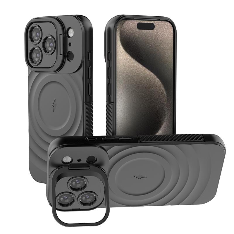 Magnetic Ripple Stand Phone Case For iPhone 17 Pro Max 16 15 14 13 Pro Max Luxury Lens Bracket Shockproof Soft Silicone Cover
