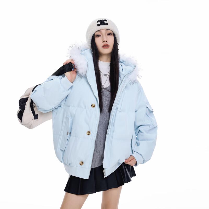 ICH MODE Women's Hooded Down Jacket with Fur Collar