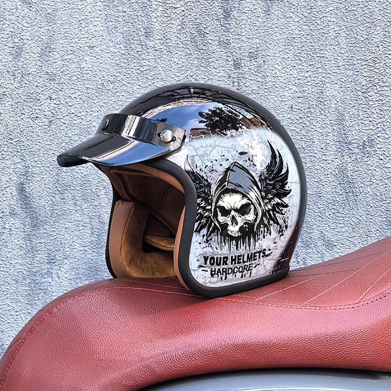 Retro Halb-Open Motorradhelm Cross-Country Motorradzubehör Motorradhelm 3/4 Retro-Helm im Winter