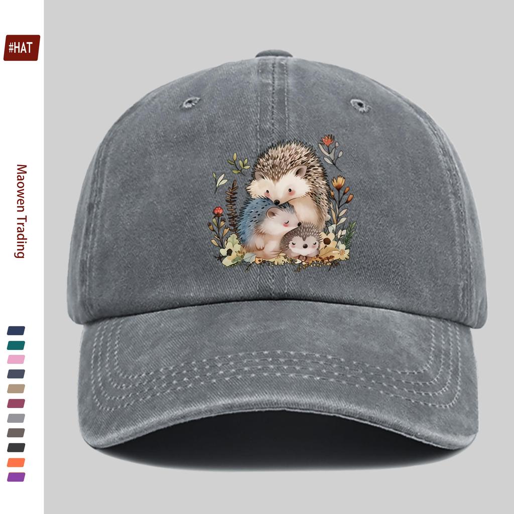 Pc Warnn Hedgehog Family Watercolor Print Baseball Cap Suitable for Spring Summer Autumn And Winter AllSeason Wear Decor